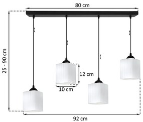 Závesné svietidlo Riffle Square, 4x biele sklenené tienidlo, b