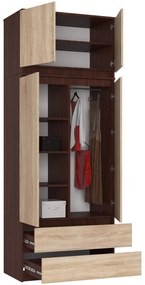 Šatníková skriňa Sagan (wenge + dub sonoma). Akcia -20%. Vlastná spoľahlivá doprava až k Vám domov. 1128808