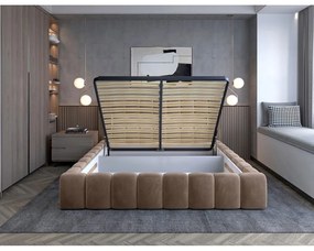 Svetlohnedá čalúnená dvojlôžková posteľ s úložným priestorom s roštom 160x200 cm Lamica – ELTAP