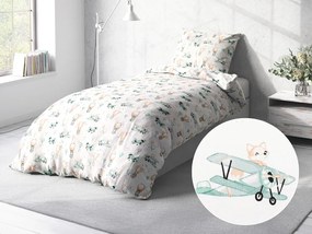 Biante Detské bavlnené posteľné obliečky Sandra SA-457 Líšky v lietadielkach na bielom Jednolôžko 140x200 a 70x90 cm