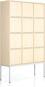 Kancelárska skriňa FRAME, biela podnož, 12x dvere, 1299 x 450 x 2185 mm, PUSH-lock, breza