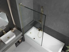 Mexen Next L, 1-krídlová vaňová zástena 100 x 150 cm, 6mm číre sklo-čierny vzor, zlatý matný profil, 895-100-000-03-70-55
