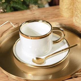 Šálka SINNES s podšálkou a lyžičkou, biela / zlatá 806563 200 ml