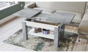 Rozkladací konferenčný/jedálenský stôl s policou ADONIS šedá betón/biela