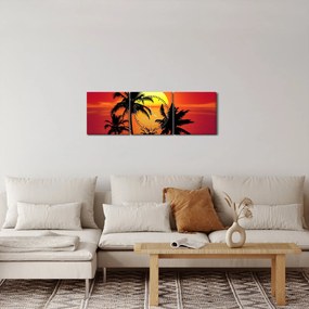 Obraz siluety ostrova s palmami (s hodinami) (90x30 cm)