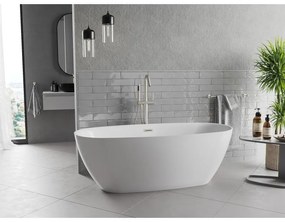 Mexen Luvo Slim, voľne stojaca vaňa 170 × 75 cm, biela lesklá, oceľový prepad, 52801707500-97