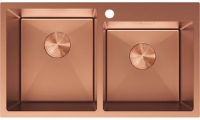 Mexen Xorin, 2-komorový nerezový drez 780 x 450 mm, brúsená meď, 6441782000-65