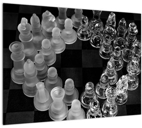 Sklenený obraz - čiernobiele šachy (70x50 cm)