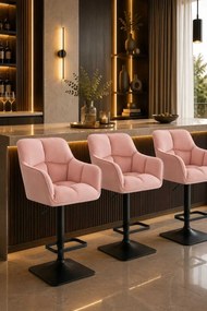 LuxuryForm DESIGN Barová stolička AMALFI VELUR na čiernej hranatej podstave - ružová