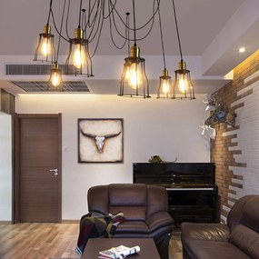 Závesné svietidlo H81 industrial, klietka 7 74191 - kov, Čierna / zlatá