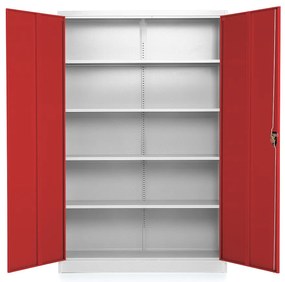 Univerzálna kovová skriňa 120 x 40 x 185 cm, cylindrický zámok, červená - ral 3000