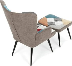 Kreslo ušiak s podnožou ELDORIA PATCHWORK
