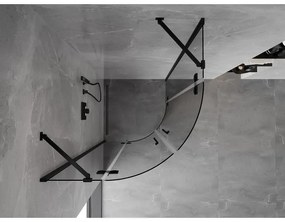 Mexen Mist, polkruhový výklopný sprchový kút 70 x 70 cm, číre sklo, čierny profil, 8A33-070-070-70-00