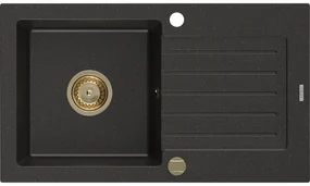 Mexen Pablo, granitový drez 752x436x161 mm, 1-komorový, čierna-zlatá metalíza so zlatým sifónom, 6510751010-75-G