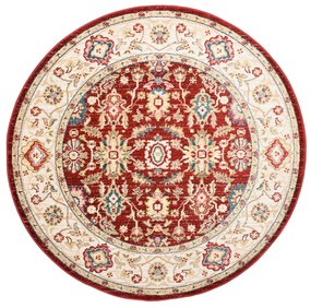 Okrúhly vintage koberec červeno béžovej farby