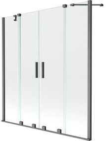 Mexen Velar Duo, 2-krídlová posuvná vaňová zástena 140 x 150 cm, 8mm číre sklo, grafitový matný profil, 896-140-000-02-66
