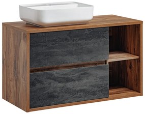 Závesná skrinka Hampton Concrete Magic s doskou a umývadlom 100 cm tmavý betón/dub hunton