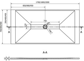 Mexen Toro, SMC obdĺžniková sprchová vanička 200 x 90 cm, biela, biela krytka, 43109020-W