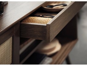 Tmavohnedá nízka komoda v dekore duba s posuvnými dverami 180x80 cm Barrali – Unique Furniture