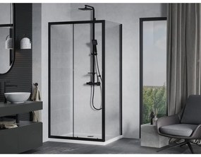 Mexen Apia, sprchový kút s posuvnými dverami 90 (dvere) x 80 (stena) cm, 6mm číre sklo, čierny profil + biela sprchová vanička, 840-090-080-70-00-4010B