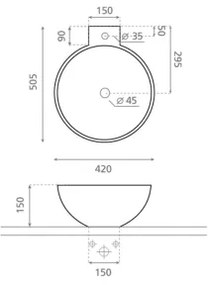 Bathco 0028 - Umývadlo na dosku BAYONA 42x50,5 cm porcelán/biela