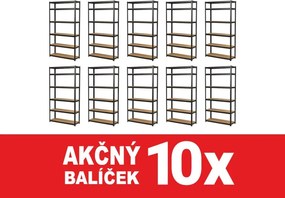 Akcia 10x Regál 220x120x50 cm lakovaný 6-policový, nosnosť 1050 kg - čierny