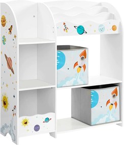 SongmicsHome Regál na hračky a knihy VESMÍR, 2 boxy, 93x30x100cm, biela s nálepkami