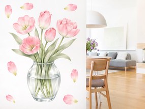 Tulipány vo váze textilní prelepiteľná samolepiaca dekorácia na stenu hárok 36 x 46 cm