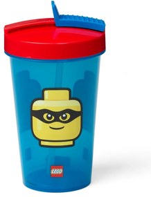 Modrý téglik s červeným vekom a slamkou LEGO® Iconic, 500 ml