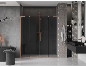 Mexen Velar L Duo, posuvné sprchové dvere do otvoru 180 cm, 8mm šedé sklo, medená matná, 871-180-003-42-65