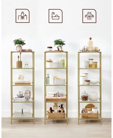 Stojanová polica VASAGLE LGT029A01 – zlatý rám a 5 sklenených políc