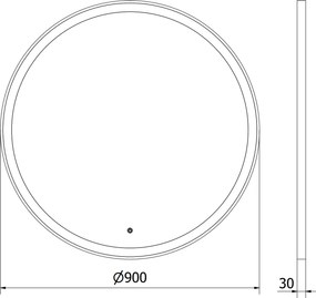 Mexen Esso, okrúhle LED podsvietené kúpeľňové zrkadlo 90 cm, 6000K, vykurovacia podložka proti zahmlievaniu, čierny rám, 9825-090-090-611-70