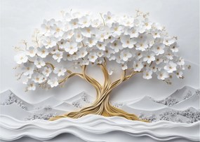 Sklenený obraz – 3D elegantný strom života plný kvetov (70x50 cm)