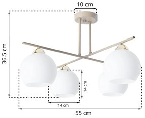 Stropné svietidlo Eliza, 4x biele sklenené tienidlo, be/g