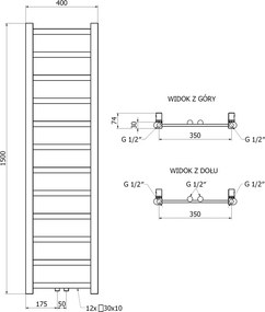 Mexen Bolt, vykurovacie teleso 1500 x 400 mm, 342 W, spodné a stredové, antracitová, W126-1500-400-00-66