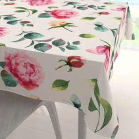 Biante Bavlnený štvorcový obrus Sandra SA-715 Veľké ružovočervené pivonky na smotanovom 130x130 cm