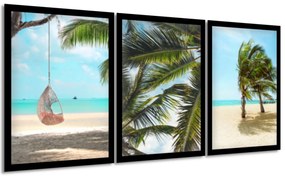 Gario Sada plagátov Morská pláž - 3 dielna Farba rámu: Zlatá, Veľkosť: 99 x 45 cm