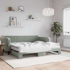 Rozkladacia denná posteľ s matracmi bledosivá 90x190 cm zamat 3197100