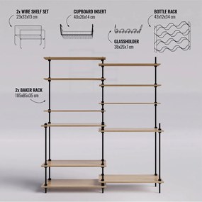 Kuchynský  industriálny regál s 11 policami s príslušenstvom, 185x160x17,5/35 cm