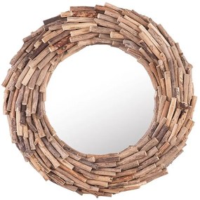 Nástenné zrkadlo ø 56 cm svetlé drevo KAYENTA Beliani