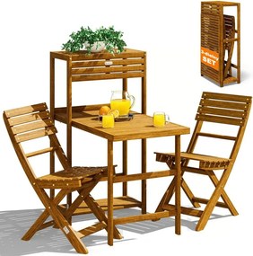 Balkónový set PATIO, 3-dielny, prírodné drevo Casaria