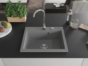Mexen Elix, 1-komorový granitový drez 600 x 500 mm, sivý, chrómový sifón - 6525601005-71