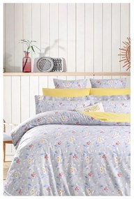 Žlto-sivé predĺžené obliečky na dvojlôžko z bavlny Renforcé s plachtou/4-dielne 200x220 cm – Mila Home