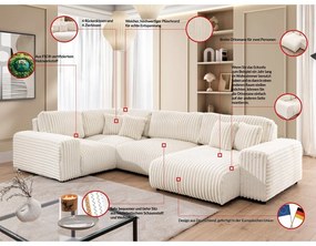 Krémová menčestrová rohová pohovka (ľavý roh/do tvaru "U") Justin – Ropez