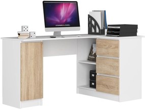 Rohový písací stôl B20 155 cm bílý/dub sonoma pravý