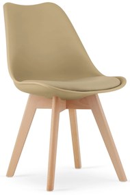 Jedálenský set 1 + 4, biely stôl TESSA 120x60 cm dekor dub + béžová stolička BALI MARK s bukovými nohami