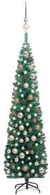 Úzky vianočný stromček s LED a sadou gulí zelený 210 cm 3077853