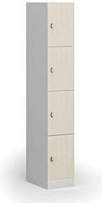 Šatníková skrinka s úložnými boxmi, 4 boxy, 1850 x 300 x 500 mm, demont, otočný zámok, laminované dvere, breza