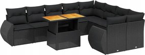 vidaXL 10-dielna sedacia súprava do záhrady, vankúše, čierny Pe ratan