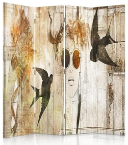 Gario Paraván Žena a lastovičky Rozmery: 145 x 170 cm, Prevedenie: Otočný paraván 360°
